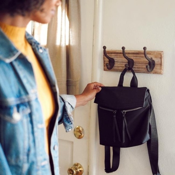 Botkier Nylon Leather Mini Backpack Spellout Straps Black New - Picture 10 of 11